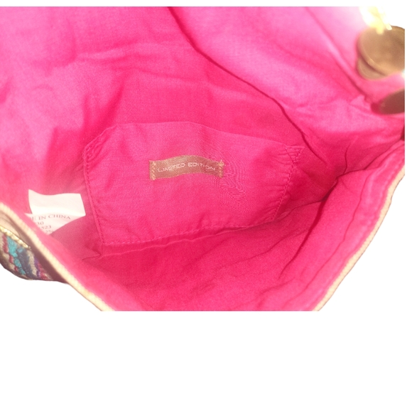 Embroider Geo Linen Clutch 9.5 x 6 Coin Trim Pink Interior By Limited Editn - Picture 3 of 4